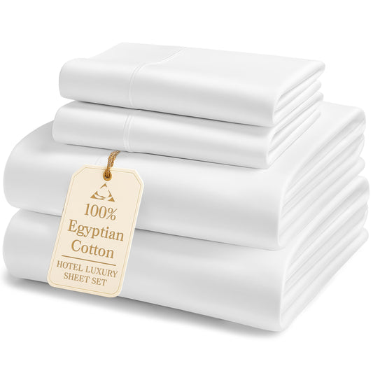 LANE LINEN 100% Egyptian Cotton Queen Sheet Set – Soft & Comfy, No Pill, Fade Resistant, Oeko-Tex Certified, Sustainably Produced, 16" Extra Deep Pocket Bed Sheets – White