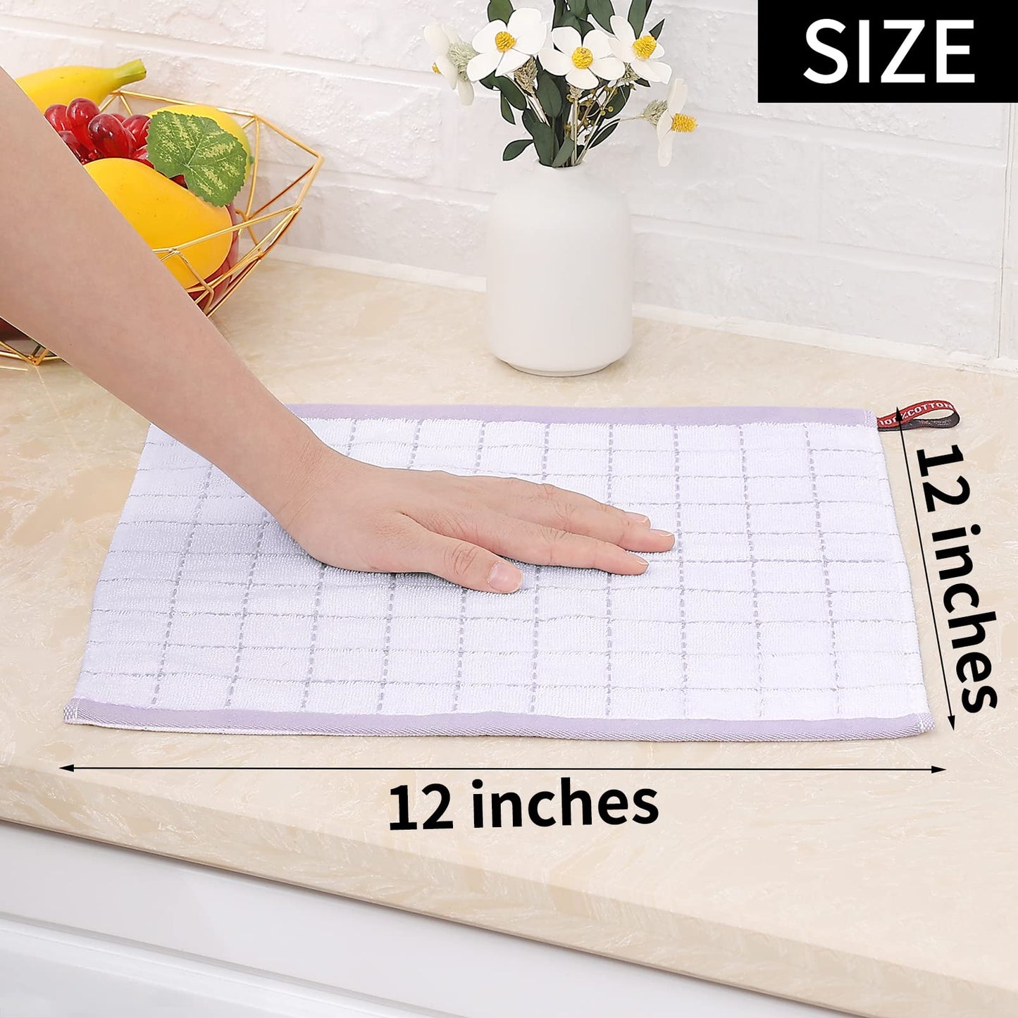 100% Cotton Terry Kitchen Dish Cloths, Ultra Soft and Absorbent Dish Towels for Kitchen, Suitable for Drying and Washing Dishes, 6 Pack, 12 x 12 Inches, White