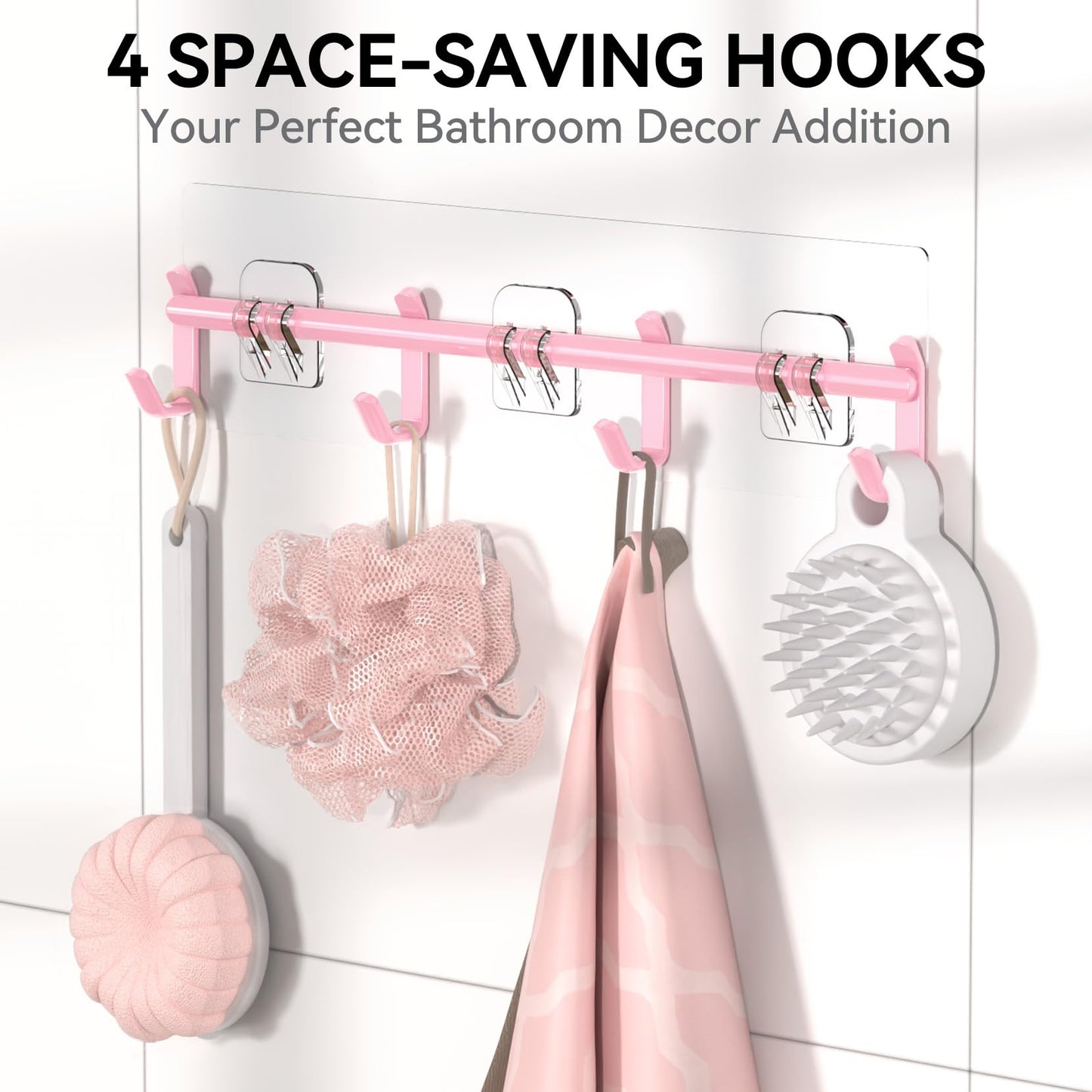 YASONIC Shower Caddy, 6 Pack Large Capacity Bath Organizer with Soap Holder and 12 Hooks, Rustproof Shower Shelves for Inside Shower, No Drilling&Sleek Bathroom Organizers and Storage Pink