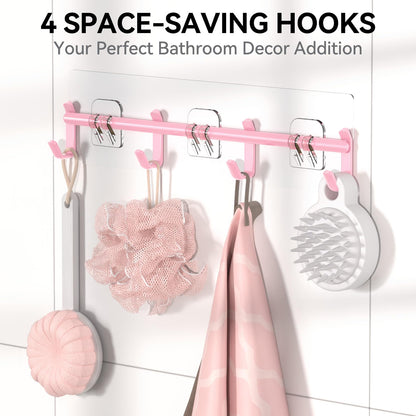 YASONIC Shower Caddy, 6 Pack Large Capacity Bath Organizer with Soap Holder and 12 Hooks, Rustproof Shower Shelves for Inside Shower, No Drilling&Sleek Bathroom Organizers and Storage Pink