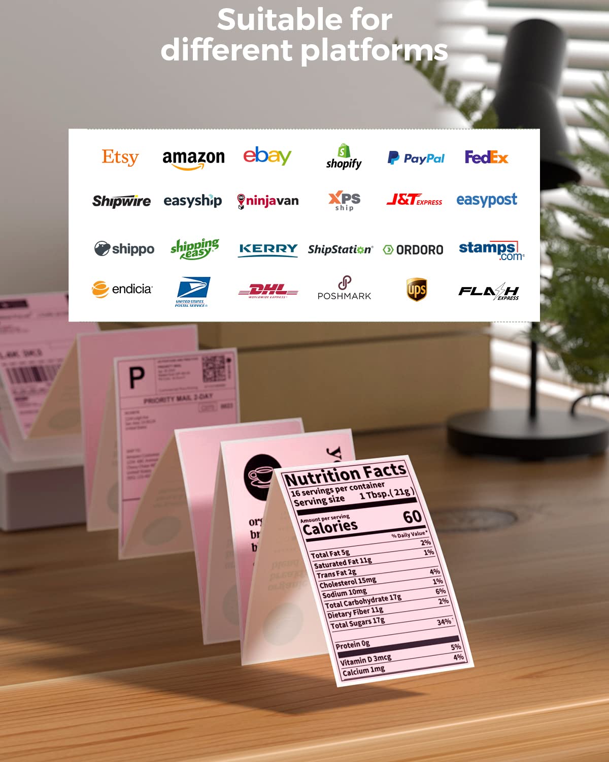 MUNBYN Pink Thermal Direct Shipping Labels (Pack of 500 4x6 Fan-Fold Labels) - Commercial Grade M-X-18329