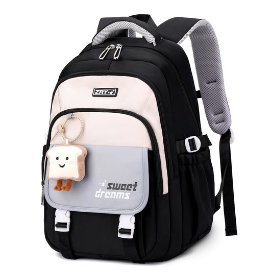 Amythe Girls School Bag, 16 inch School Backpack for Girl Age 9-16, Kids BookBag with Pendant for Elementary Middle School