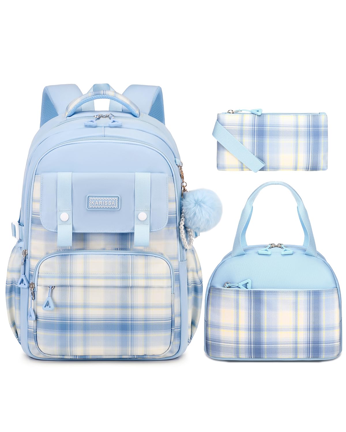 Amythe Girls' School Backpack Set, Cute Kids Backpack, Casual School Bag for Elementary Middle School Girls, Bookbag Set with Lunch Bag and Pencil Case,Blue