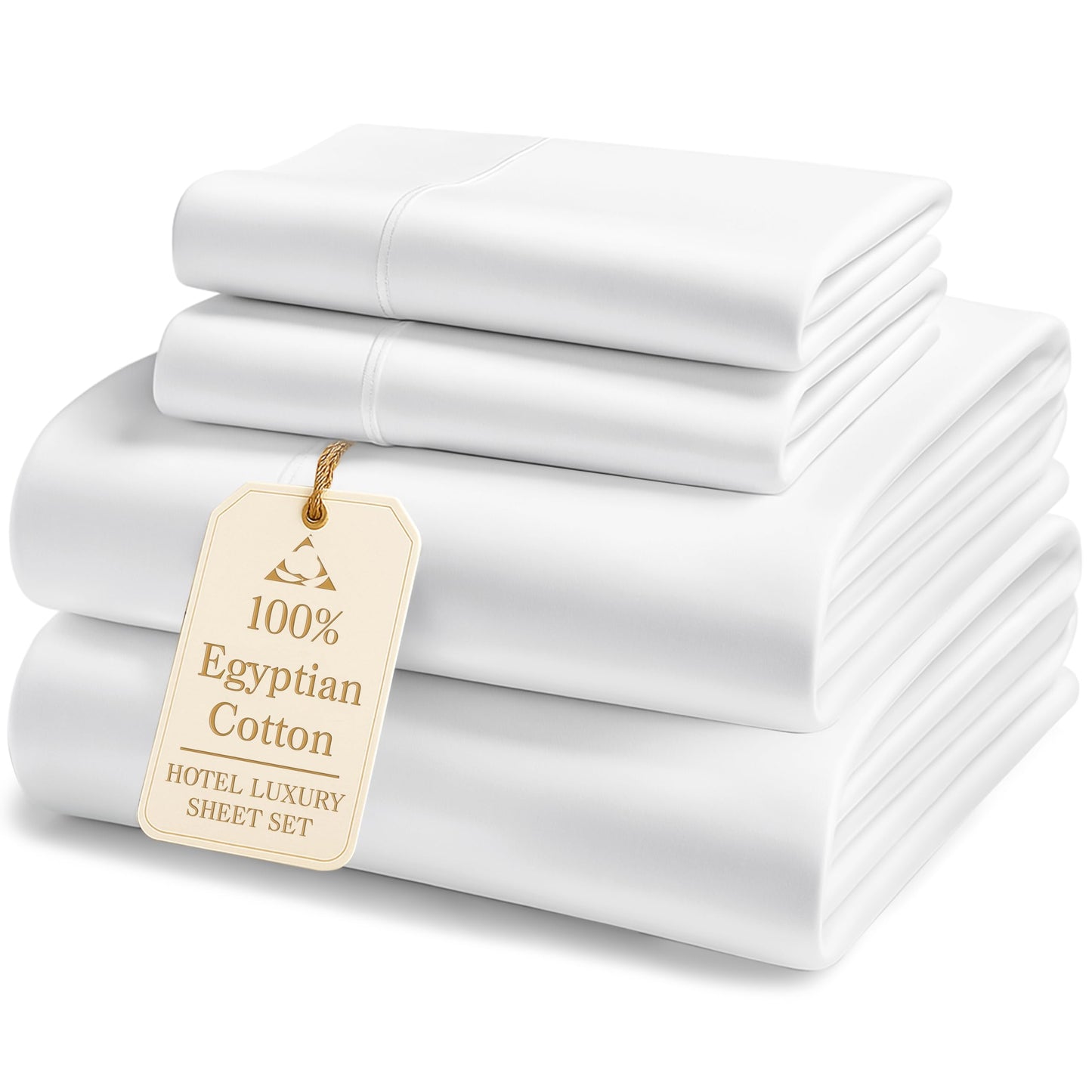 LANE LINEN 100% Egyptian Cotton King Sheets Set – 4 Piece Sateen Weave Bed Sheets, Ultra Soft, 16" Deep Pocket, Luxury King Size Sheet Set – White