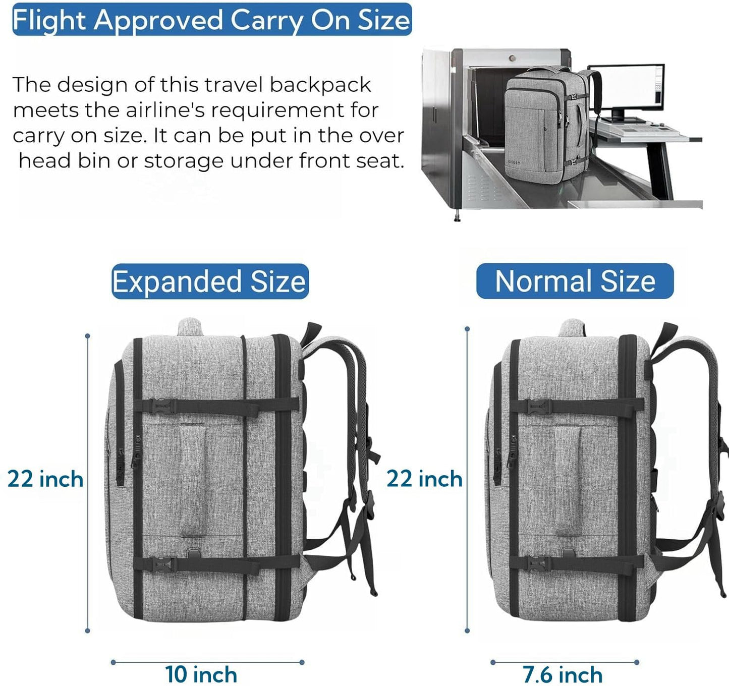 Carry On Backpack, 55L Extra Large Travel Backpack for Men & Women, Expandable Big Capacity For Airplanes, Travel Gifts for Men Women, Fits 18.4 Inch Laptop, Luggage Suitcase Daypack Bag, Grey