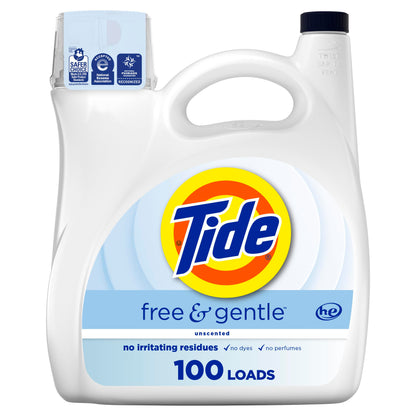 Tide Free & Gentle Liquid Laundry Detergent, 100 loads, 4.31L, HE Compatible