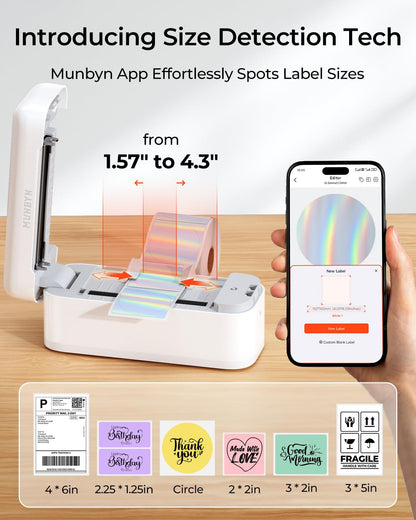 MUNBYN Bluetooth Shipping Label Printer, 4x6 Thermal Label Printer for Small Business, Compatible with iPhone, Android, Windows, macOS, Etsy, Shopify, Royal Mail, DHL, DPD, Evri, 402B, White