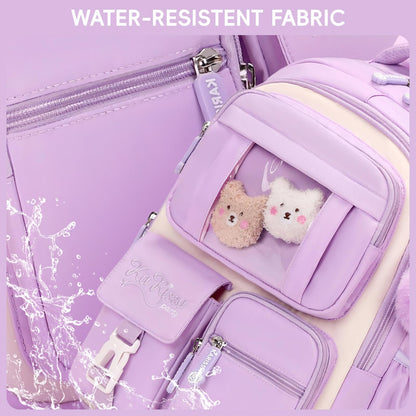 Amythe School Bag for Girls, Breathable School Backpack for Kids with Pendant, Casual Sac a Dos Fille for Elementary Junior High School, Purple