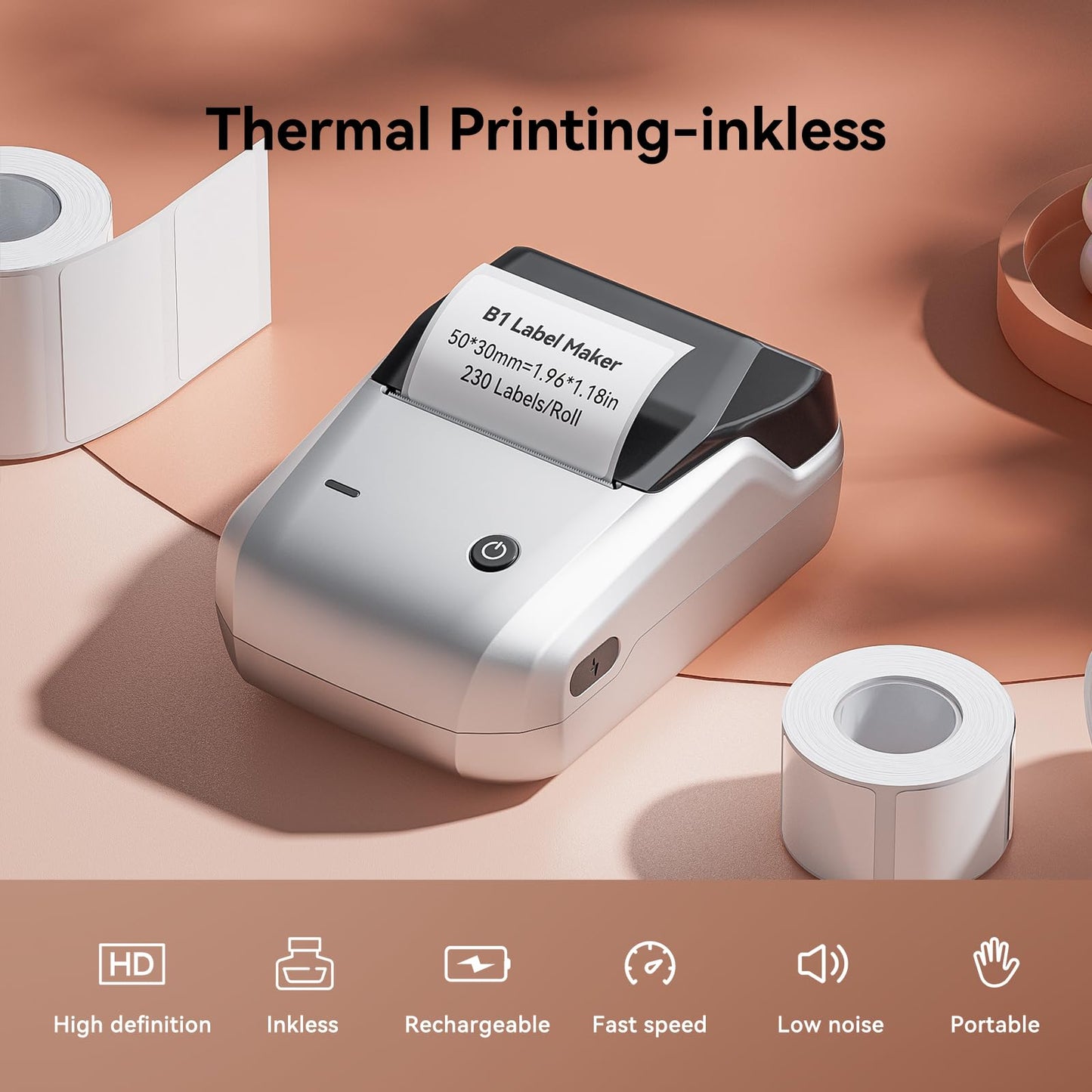NIIMBOT B1 Label Maker, Thermal Label Printer, Label Maker Machine with Tape Portable Sticker Printer Labelling Machine for Businesses, Clothing, Logo, Jar, Compatible with Phones & PC, Silver Gray