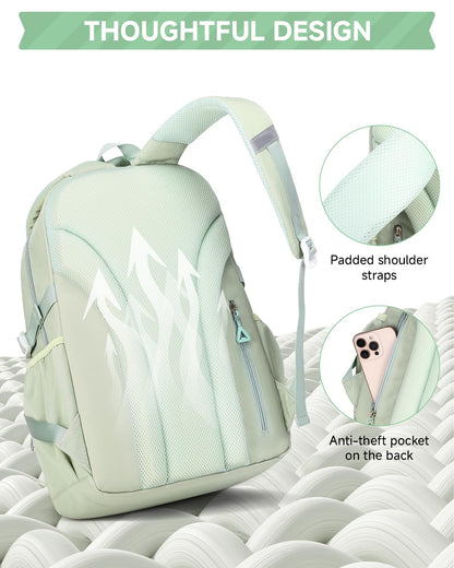Amythe Girls' School Backpack Set, Cute Kids Backpack, Casual School Bag for Elementary Middle School Girls, Bookbag Set with Lunch Bag and Pencil Case,Green