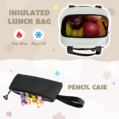 Amythe School Bag for Girls, 3 Pcs Kids Backpack for Elementary Junior School, Multiple Compartment Girl's BookBag Set with Lunch Box Pencil Case, Casual Sac a Dos Fille, Black