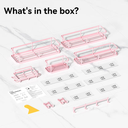 YASONIC Shower Caddy, 6 Pack Large Capacity Bath Organizer with Soap Holder and 12 Hooks, Rustproof Shower Shelves for Inside Shower, No Drilling&Sleek Bathroom Organizers and Storage Pink