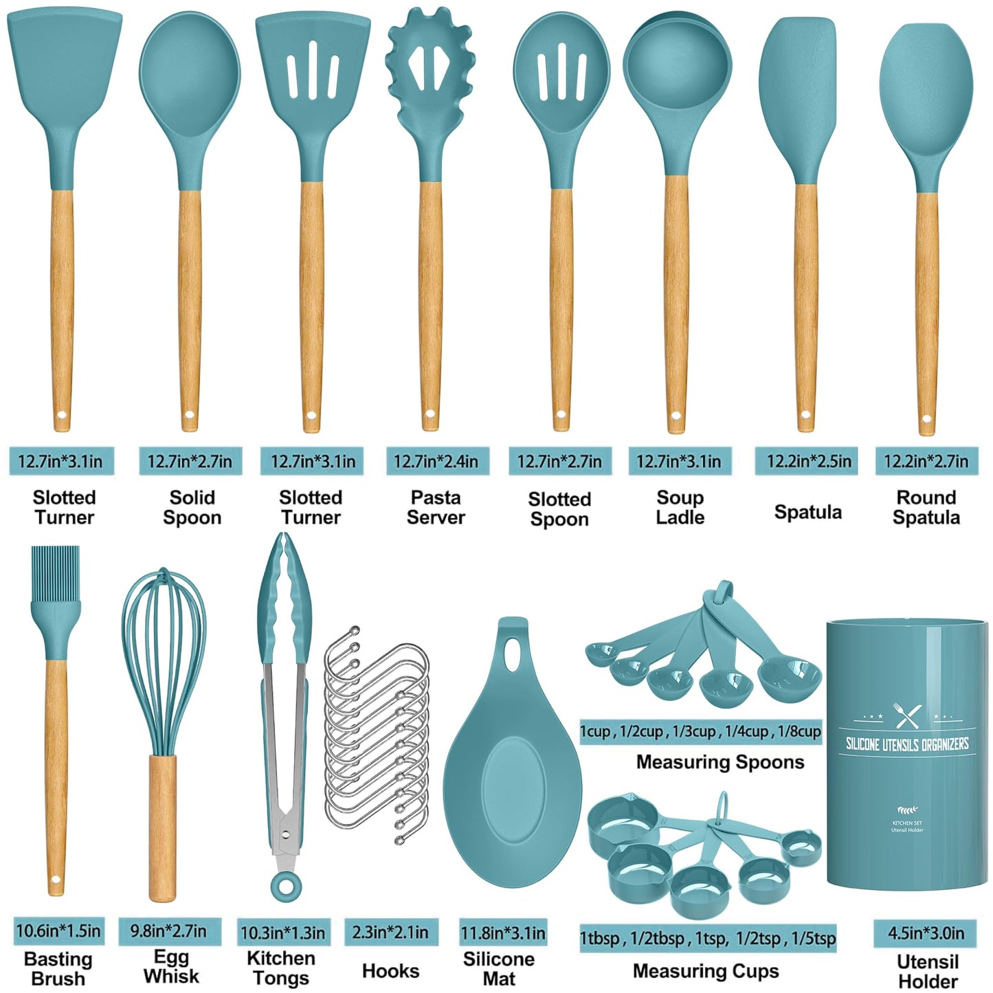 Umite Chef Kitchen Cooking Utensils Set, 33 pcs Non-stick Silicone Utensils Spatula Set with Holder, Silicone Kitchen Gadgets Utensil Set(Dark Blue)