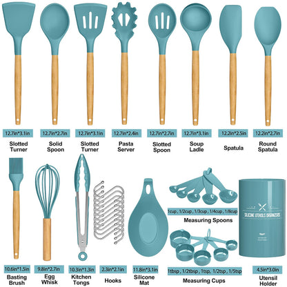 Umite Chef Kitchen Cooking Utensils Set, 33 pcs Non-stick Silicone Utensils Spatula Set with Holder, Silicone Kitchen Gadgets Utensil Set(Dark Blue)