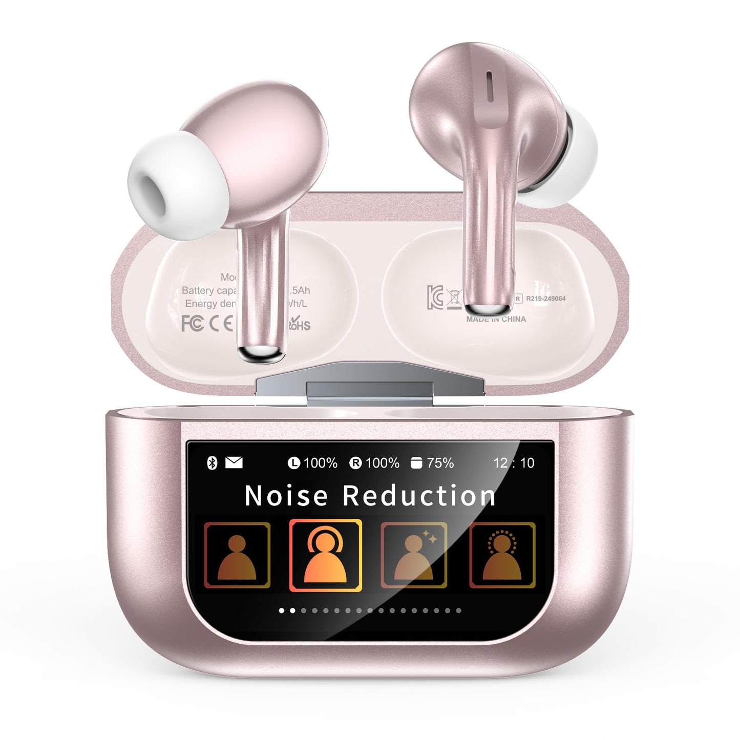Wireless Earbuds, Bluetooth 5.4 Ear Buds with Multifunctional Touch Screen, ANC/ENC Noise Cancelling Headphones with 48H Playtime, Bass Stereo Sound, for Laptop, Android/iOS, Pad, Rose Gold