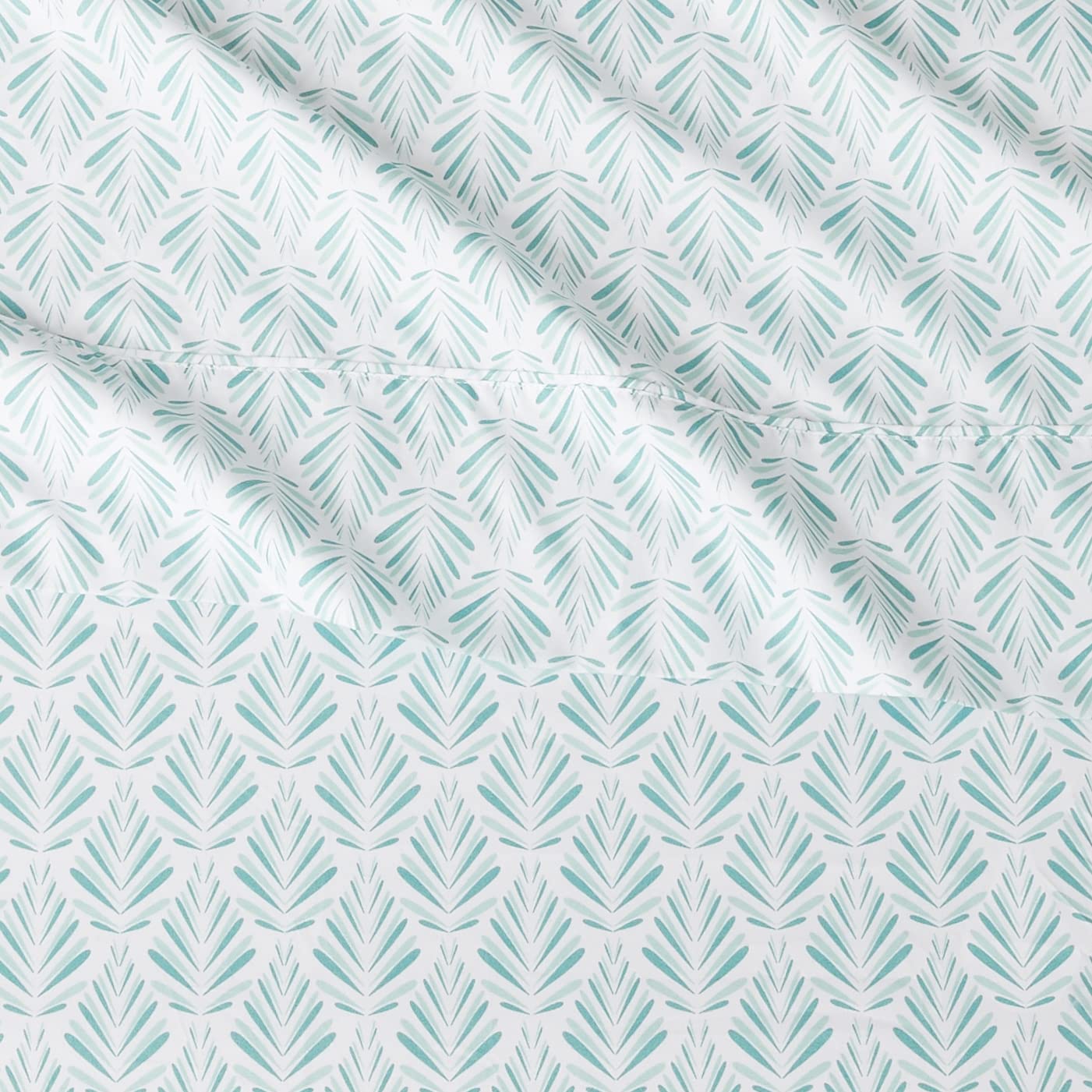 Lightweight Super Soft Easy Care Microfiber 4 Piece Comfortable Bed Sheet Set With 14" Deep Pockets, Full, Aqua Fern, Printed