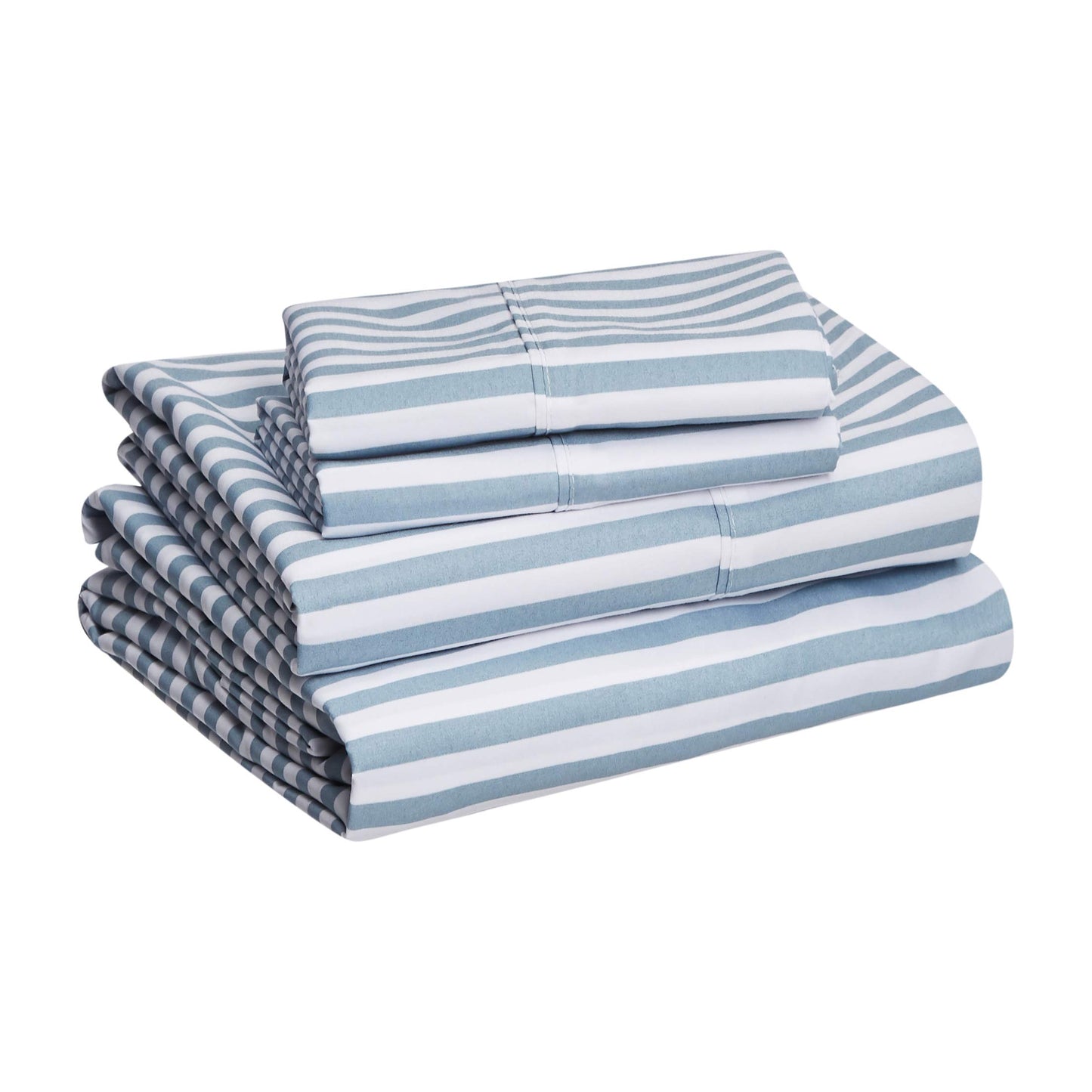 Lightweight Super Soft Easy Care Microfiber 4 Piece Bed Sheet Set With 14-inch Deep Pockets - Queen, Dusty Blue Pinstripe,Printed