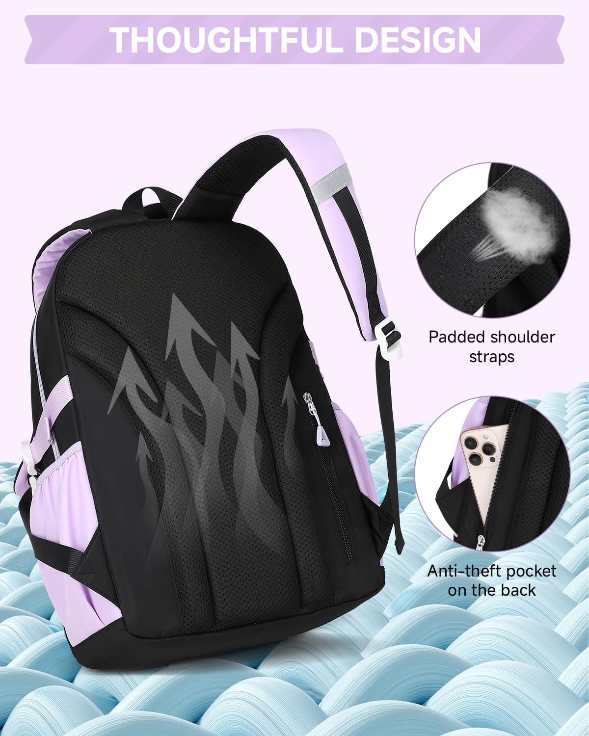 Amythe Girls' School Backpack Set, Cute Kids Backpack, Casual School Bag for Elementary Middle School Girls, Bookbag Set with Lunch Bag and Pencil Case,Purple