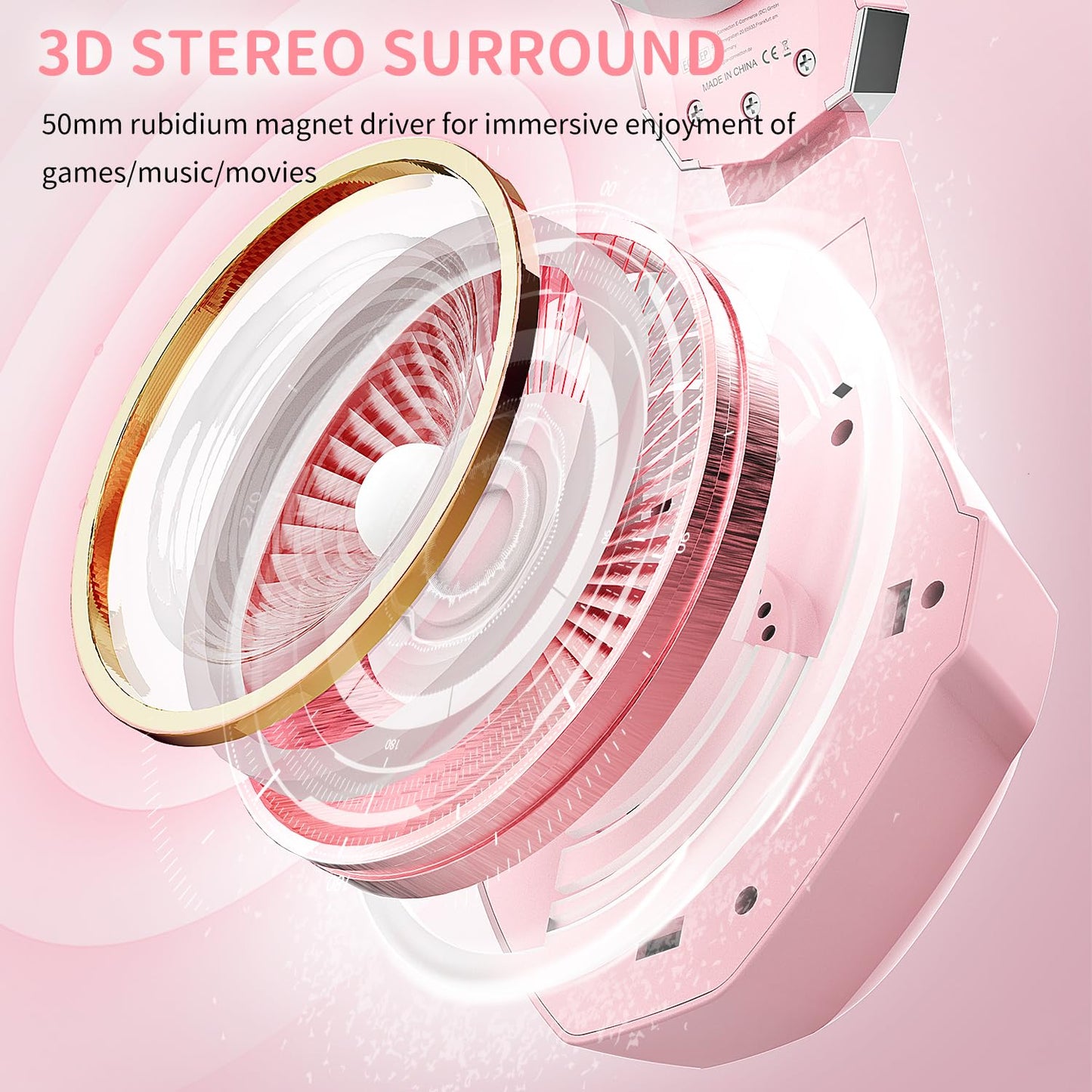 Ozeino Gaming Headset for PC, Ps4, Ps5, Xbox Headset with 7.1 Surround Sound, Gaming Headphones with Noise Cancelling Mic RGB Light Over Ear Headphones for Xbox Series X/S, Switch-Pink