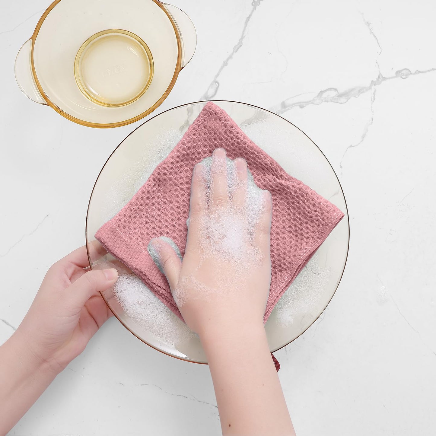 100% Cotton Waffle Weave Kitchen Dish Cloths, Ultra Soft Absorbent Quick Drying Dish Towels, 12 x 12 Inches, 12-Pack, Dried Rose