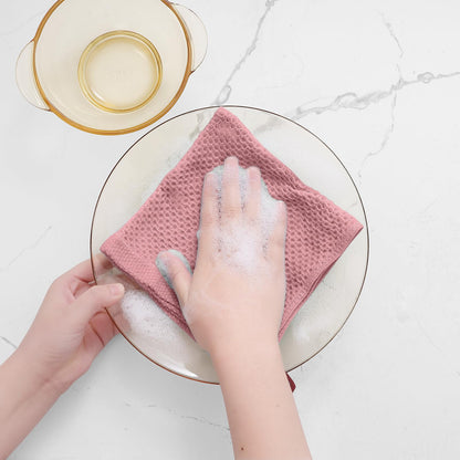 100% Cotton Waffle Weave Kitchen Dish Cloths, Ultra Soft Absorbent Quick Drying Dish Towels, 12 x 12 Inches, 12-Pack, Dried Rose