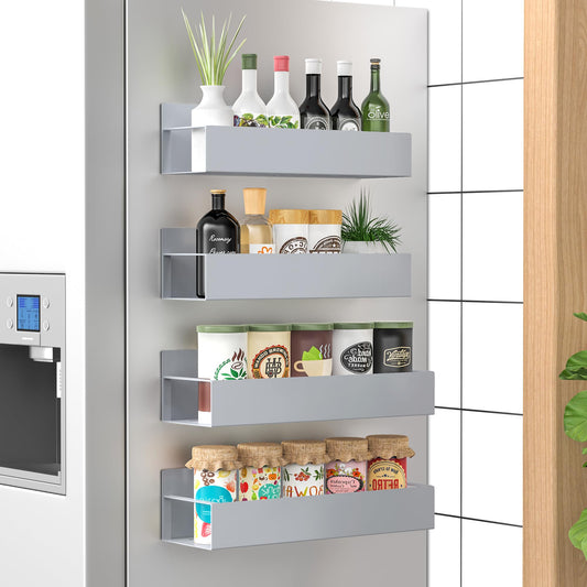 4 Pack Magnetic Spice Storage Rack Organizer for Refrigerator and Oven, Gray Fridge Organizers and Storage