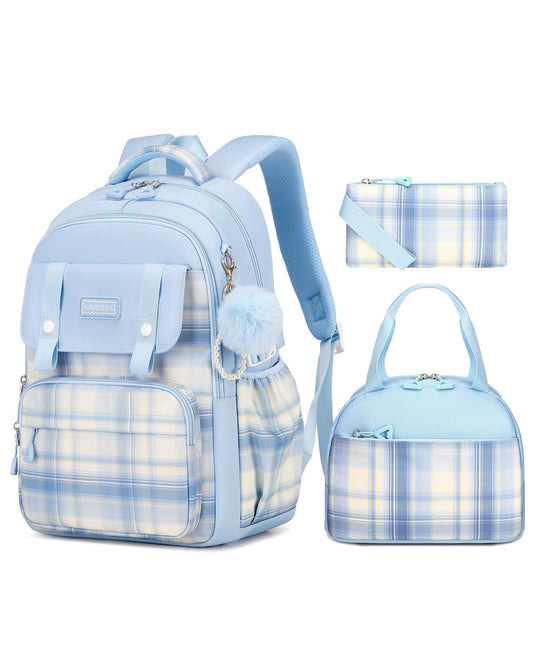 Amythe Girls' School Backpack Set, Cute Kids Backpack, Casual School Bag for Elementary Middle School Girls, Bookbag Set with Lunch Bag and Pencil Case,Blue