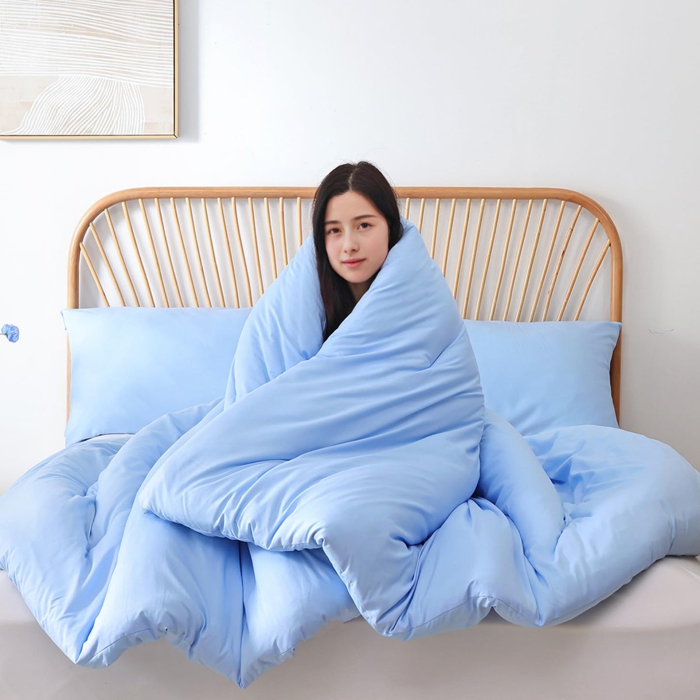 ROSGONIA King Size Comforter Set Light Blue, 3pcs King Comforter Set (1 Comforter & 2 Pillowcases) All Season Soft Lightweight Bedspread Blanket Quilt