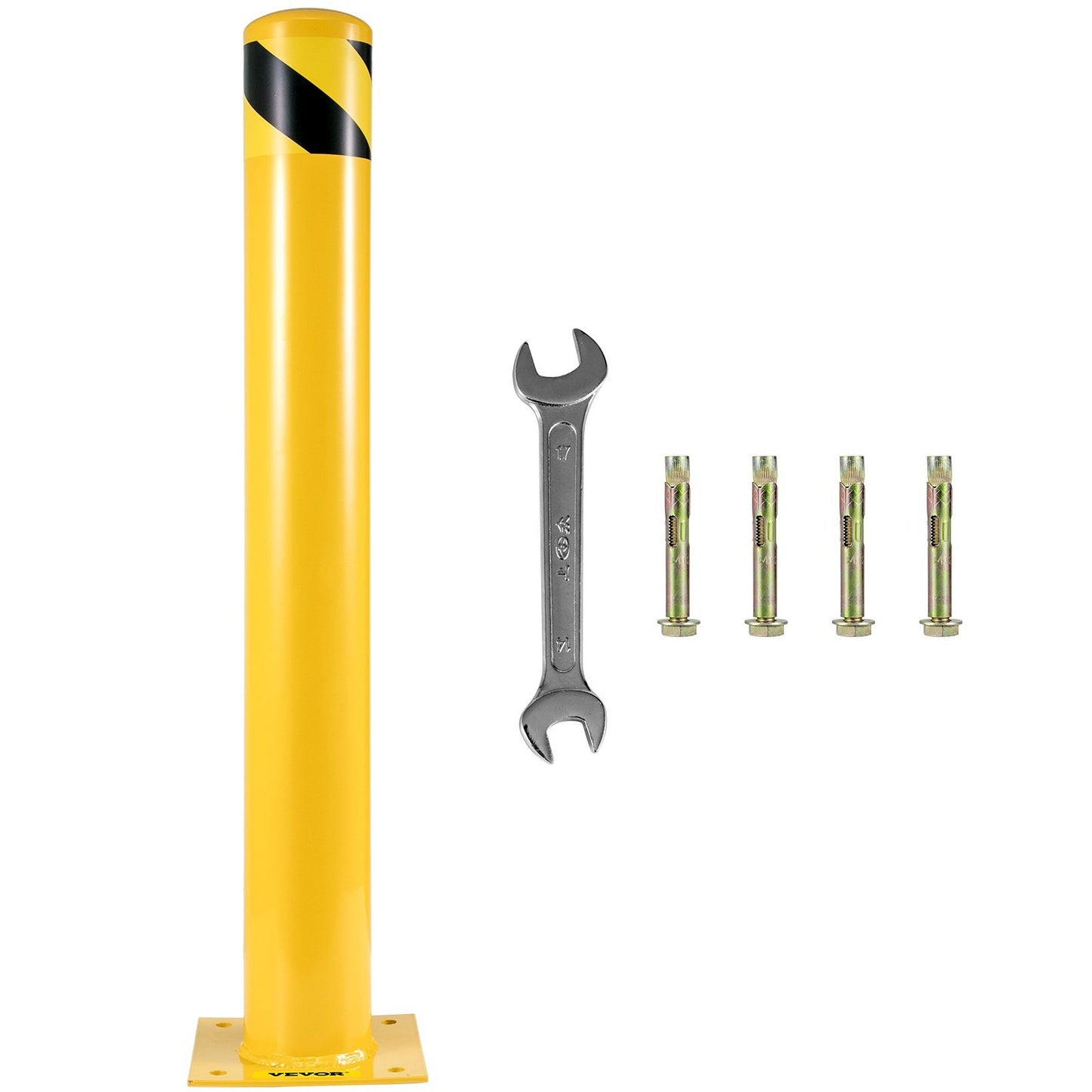 VEVOR Safety Bollard, 36 Inch Height Bollard Post, 5.5 Inch Diameter Steel Pipe Safety Bollard Post, Yellow Steel Bollard, Steel Safety Bollard With 8 Anchor Bolts, Perfect For Traffic-Sensitive Area