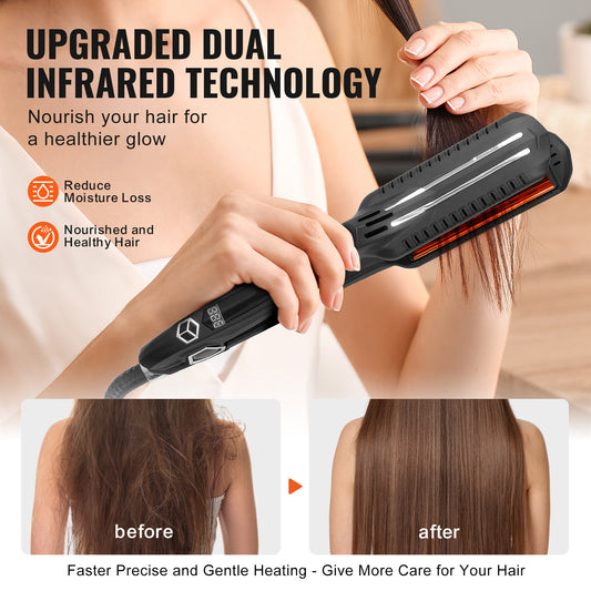 VEVOR Hair Straightener, Titanium Flat Iron, Dual Infrared Hair Straightener Flat Iron With LCD Display And 19 Temp Levels , Dual Voltage 110V 240V For Salon Home Travel Use