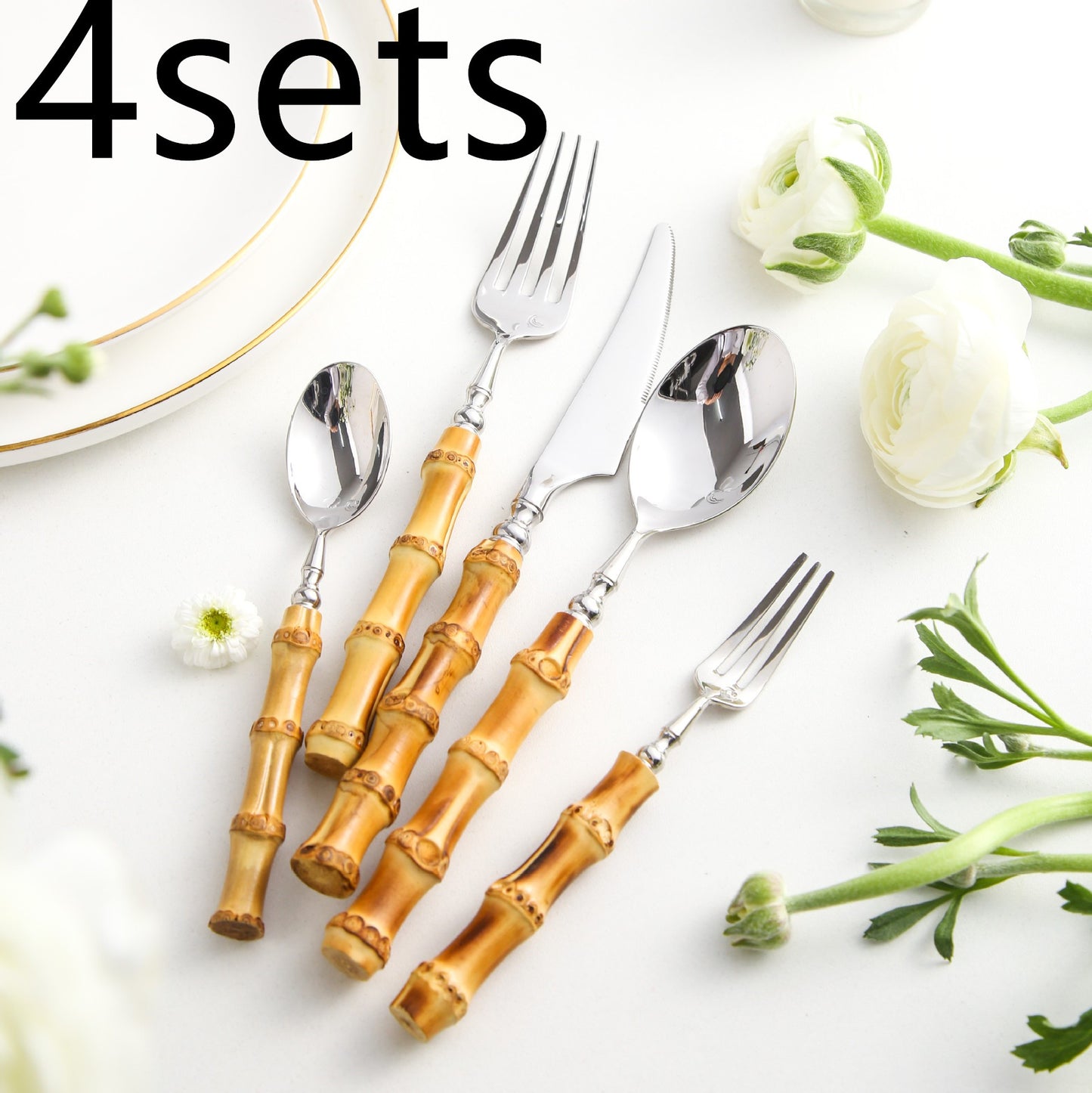 Creative Bamboo Tableware Stainless Steel Steak Cutlery