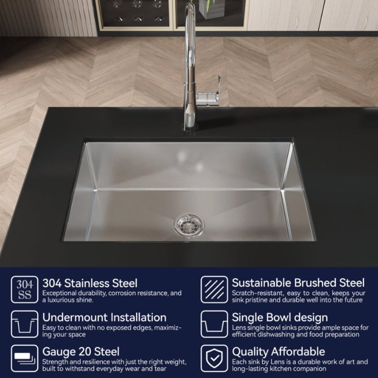 Kitchen Sink 30x19 Multifunctional Undermount Workstation Kitchen Sink S304 Stainless Steel Handmade Modern Single Bowl Kitchen Sink