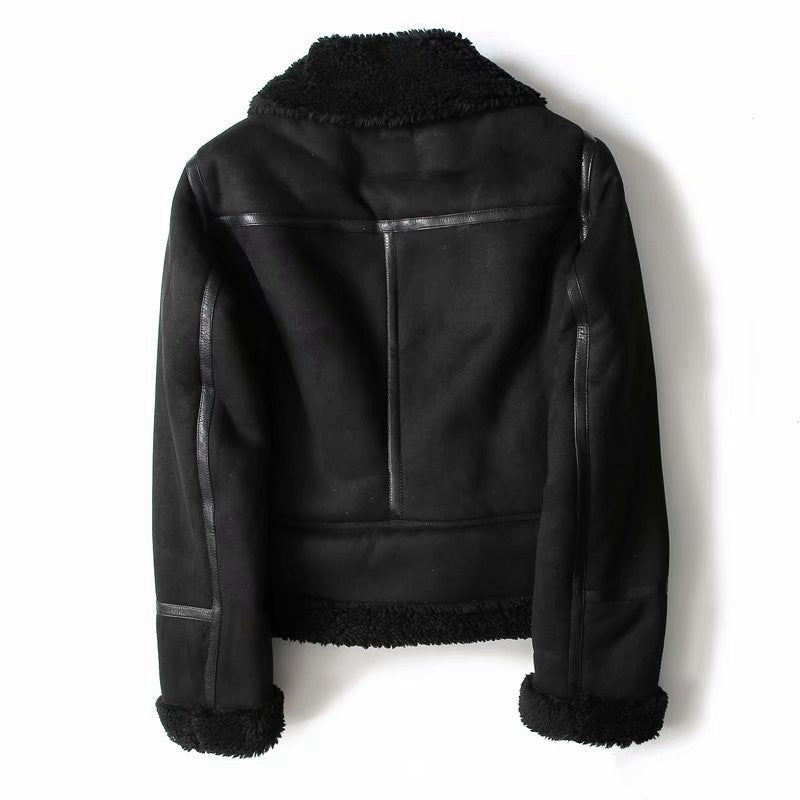 WInter Lapel Jacket Suede Lamb Wool Women Outwears