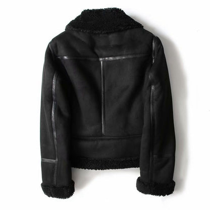 WInter Lapel Jacket Suede Lamb Wool Women Outwears