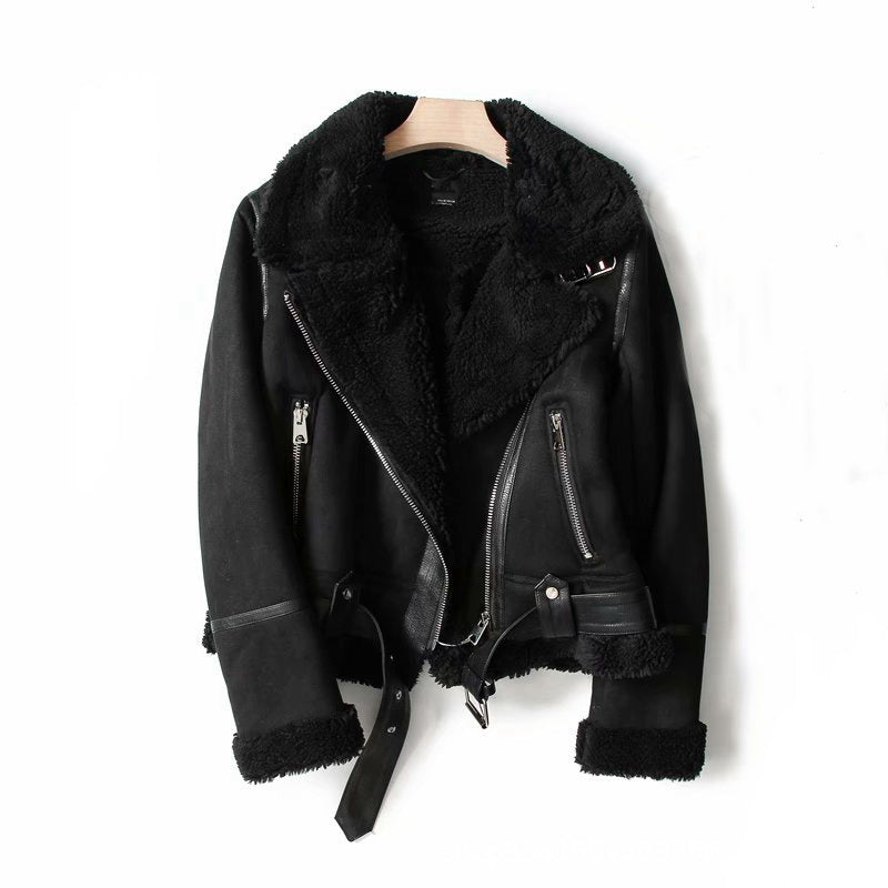 WInter Lapel Jacket Suede Lamb Wool Women Outwears