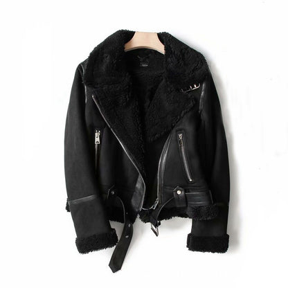 WInter Lapel Jacket Suede Lamb Wool Women Outwears