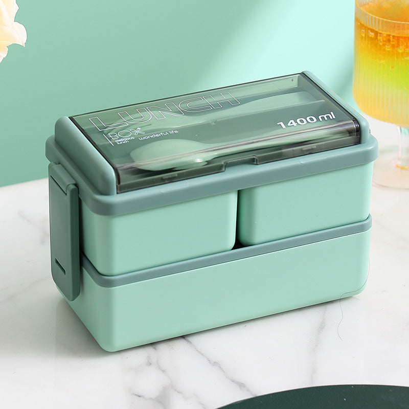 Plastic Lunch Box Microwavable Lunch Box Set Double Layer Divider With Cutlery