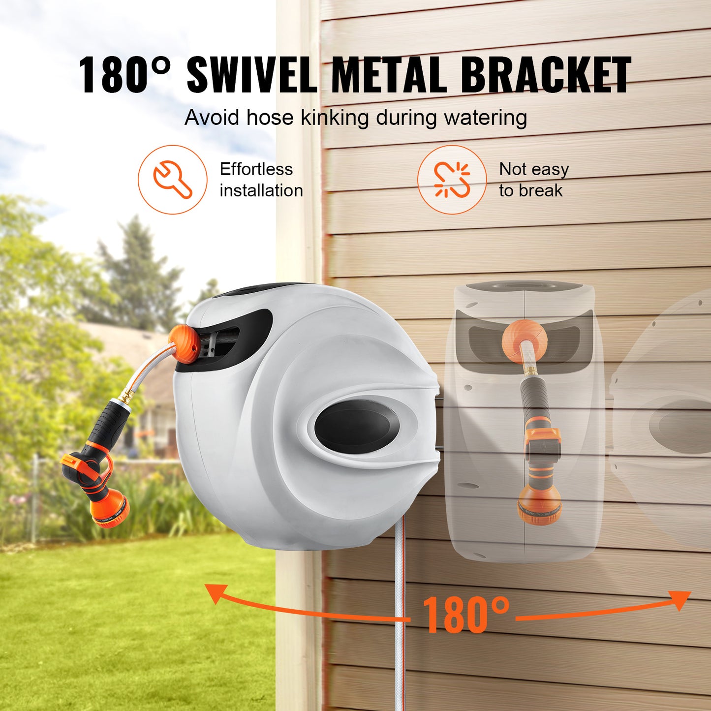 VEVOR Retractable Hose Reel Water Hose Reel 130inch Swivel Wall-Mounted