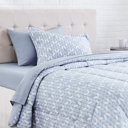 5-Piece Lightweight Microfiber Bed-In-A-Bag Comforter Bedding Set - Twin/Twin XL, Gray Leaf