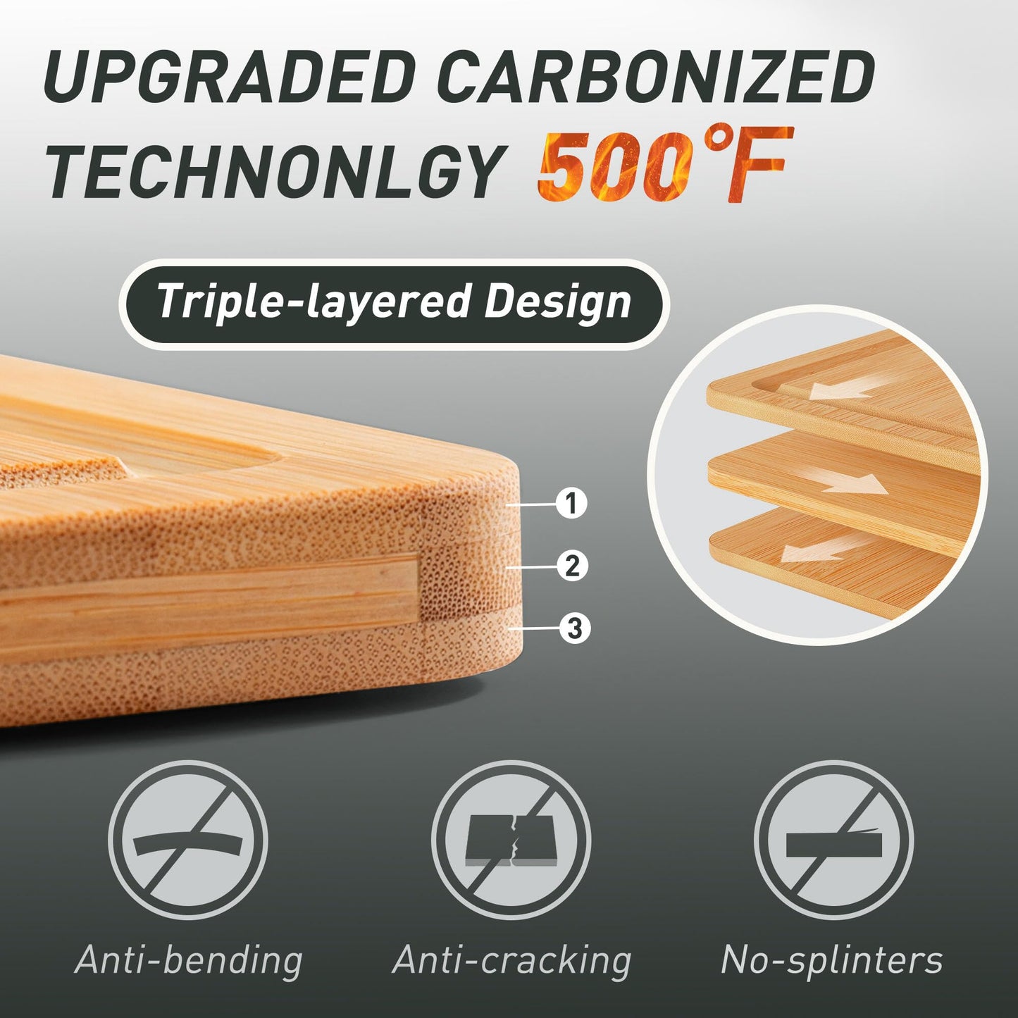 Bamboo Cutting Board Set Non Slip Feet with Holder Over Sink Happy Christmas Xmas Birthday Gifts Cool Unique