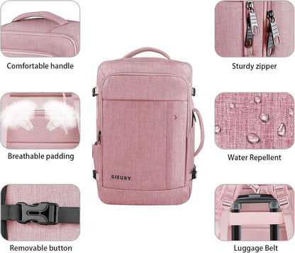 Large Travel Backpack for Women, 55L Carry On Backpack, Expandable Backpack Big Capacity For Airplanes, Travel Gifts for Women, Fits 18.4 Inch Laptop, Luggage Backpack Suitcase Daypack Bag, Pink