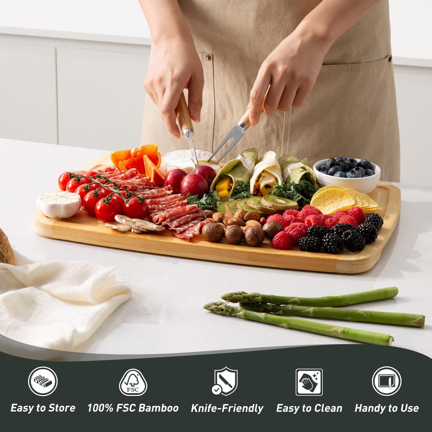 Bamboo Cutting Board Set Non Slip Feet with Holder Over Sink Wooden Cutting Boards Eating Grilling Biard Cutboard Biard Chtting Woodcutting Cuttingboards Voard Oard Bord 12x18 11 x 14 Baords Baord