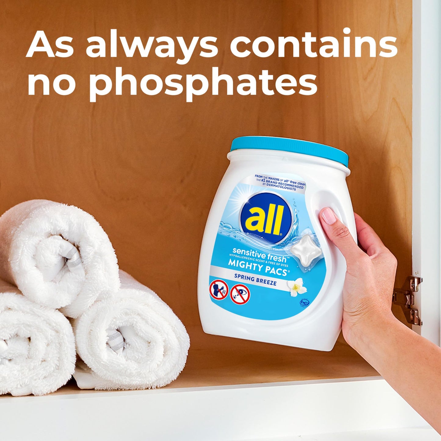 all Sensitive Fresh Mighty Pacs Laundry Detergent Pacs, Hypoallergenic Spring Breeze Scent, Gentle for Sensitive Skin, 60 Count, HE Compatible