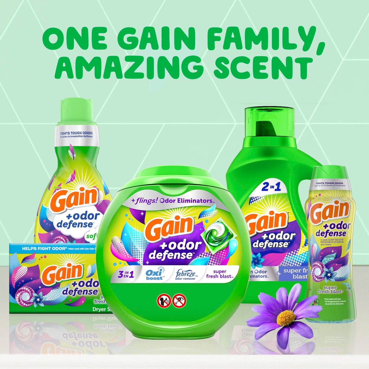 Gain + Odor Defense Liquid Laundry Detergent 2-Pack, Super Fresh Blast Scent, 65 fl oz each, 45 Loads each, HE Compatible