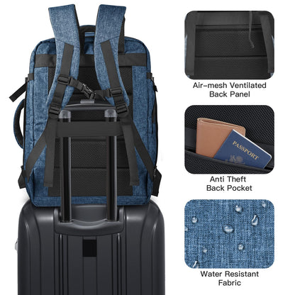 Carry On Backpack, Extra Large 50L Travel Backpack for Men & Women, Expandable Backpack For Airplanes, 17 Inch Laptop Backpack, Luggage Backpack 40L Daypack Lightweight Business Weekender Bag, Blue