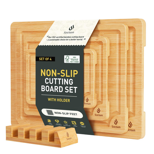Bamboo Cutting Board Set Non Slip Feet with Holder Over Sink Happy Christmas Xmas Birthday Gifts Cool Unique