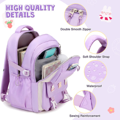 DIGOBAY Girls Backpack, School Backpack for Girls with Lunch Box Pencil Case Set for Teen Kids Girl Elementary Primary Middle High College School Bookbag with Cute Pins Purple