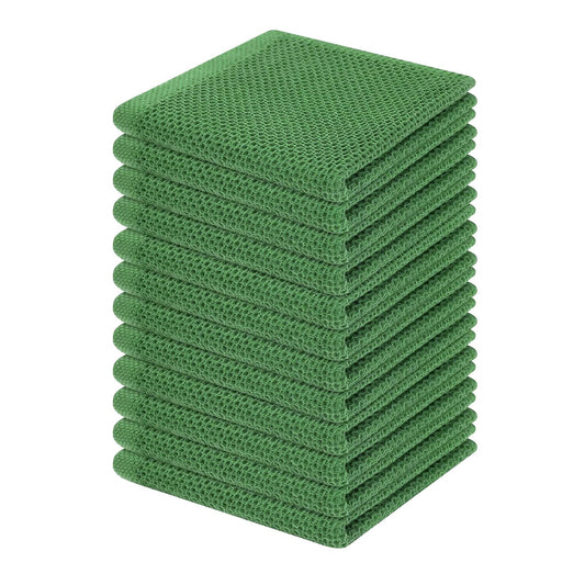 100% Cotton Waffle Weave Kitchen Dish Cloths, Ultra Soft Absorbent Quick Drying Dish Towels, 12 x 12 Inches, 12-Pack, Grass Green