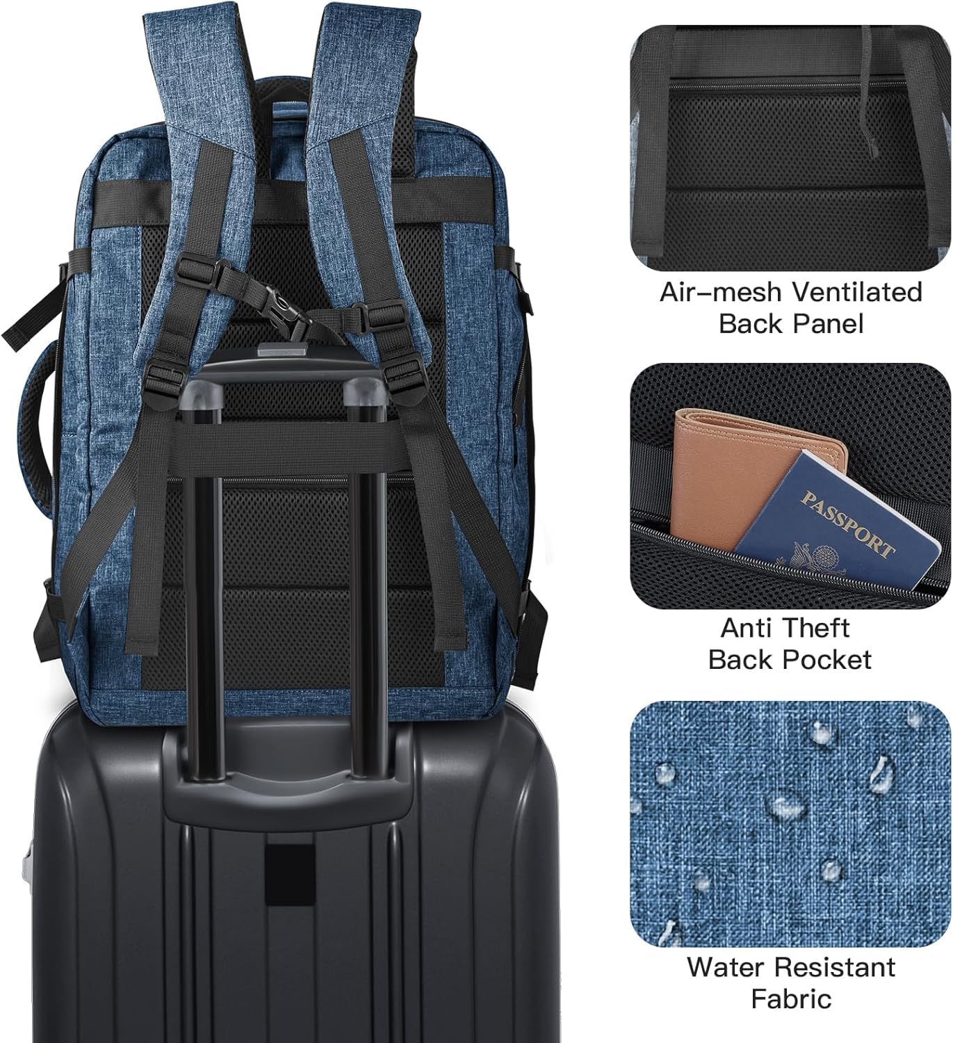 Travel Backpack for Men, 55L Extra Large Carry On Backpack, Expandable Big Capacity Backpack For Airplanes, Travel Gifts for Men Women, Fits 18.4 Inch Laptop, Luggage Daypack Bag, Blue