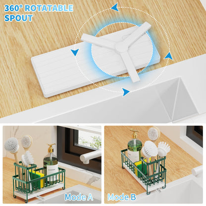 Sponge Holder for Kitchen Sink, Sink Caddy Organizer with High Brush Holder, Countertop Organizers and Storage Rustproof 304 Stainless Steel, Dark Green Kitchen Decor and Accessories